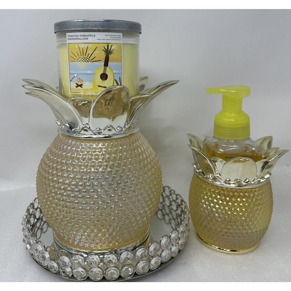 New Bath & Body Works~3 Wick Pineapple Candle Holder + Foaming Hand Soap Holder